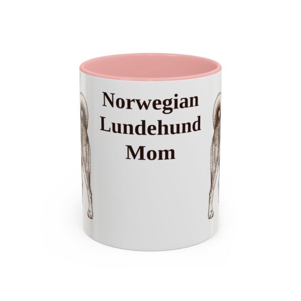 11oz-norwegian-lundehund-mug-mom-pink 11oz Norwegian Lundehund Dog Mom Mug, Pink, front view