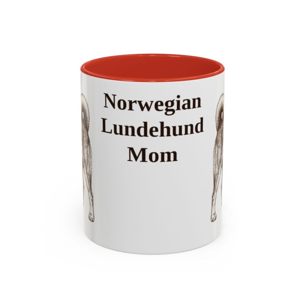 11oz-norwegian-lundehund-mug-mom-red 11oz Norwegian Lundehund Dog Mom Mug, Red, front view