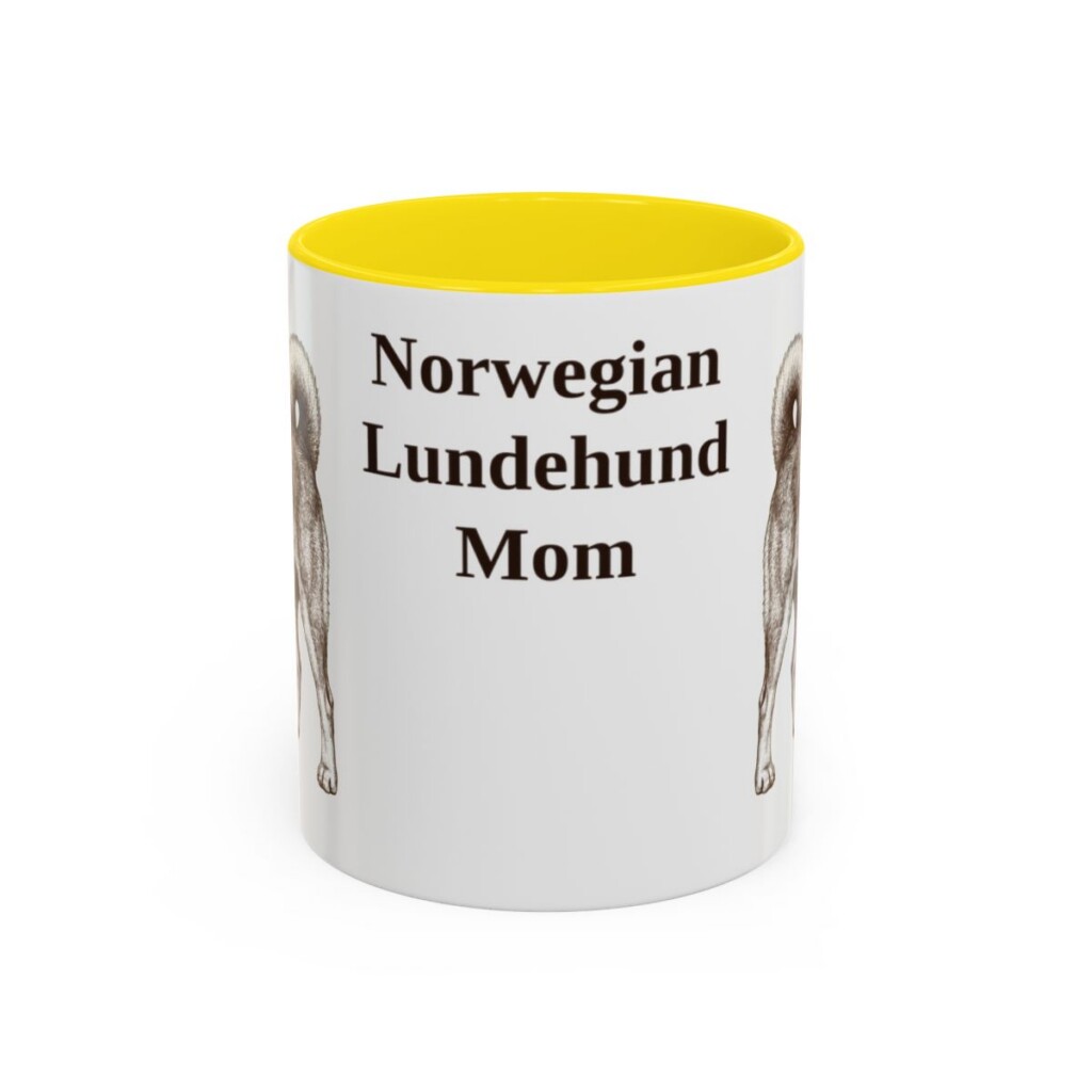 11oz-norwegian-lundehund-mug-mom-yellow 11oz Norwegian Lundehund Dog Mom Mug, Yellow, front view