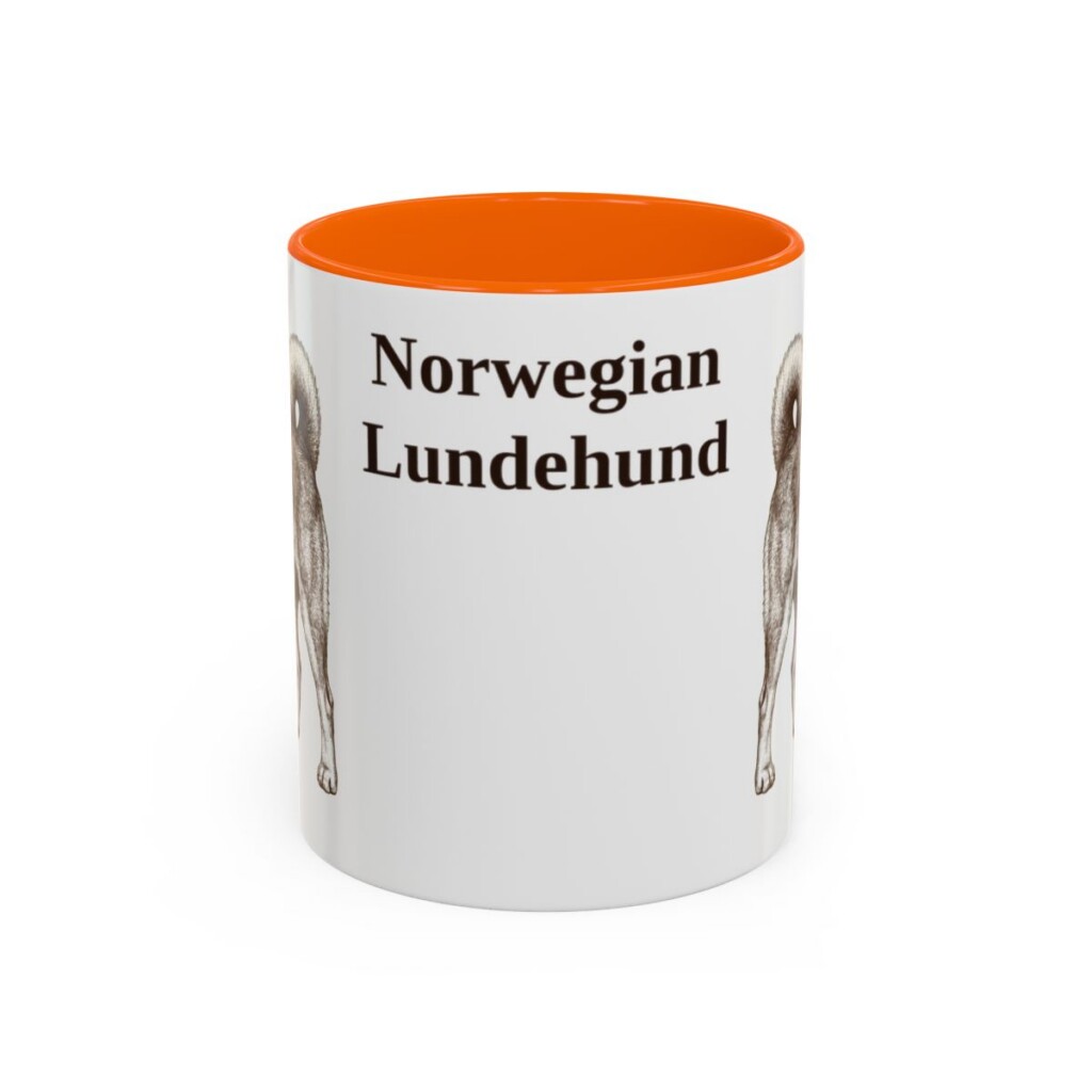 11oz Norwegian Lundehund Mug, Orange, front view