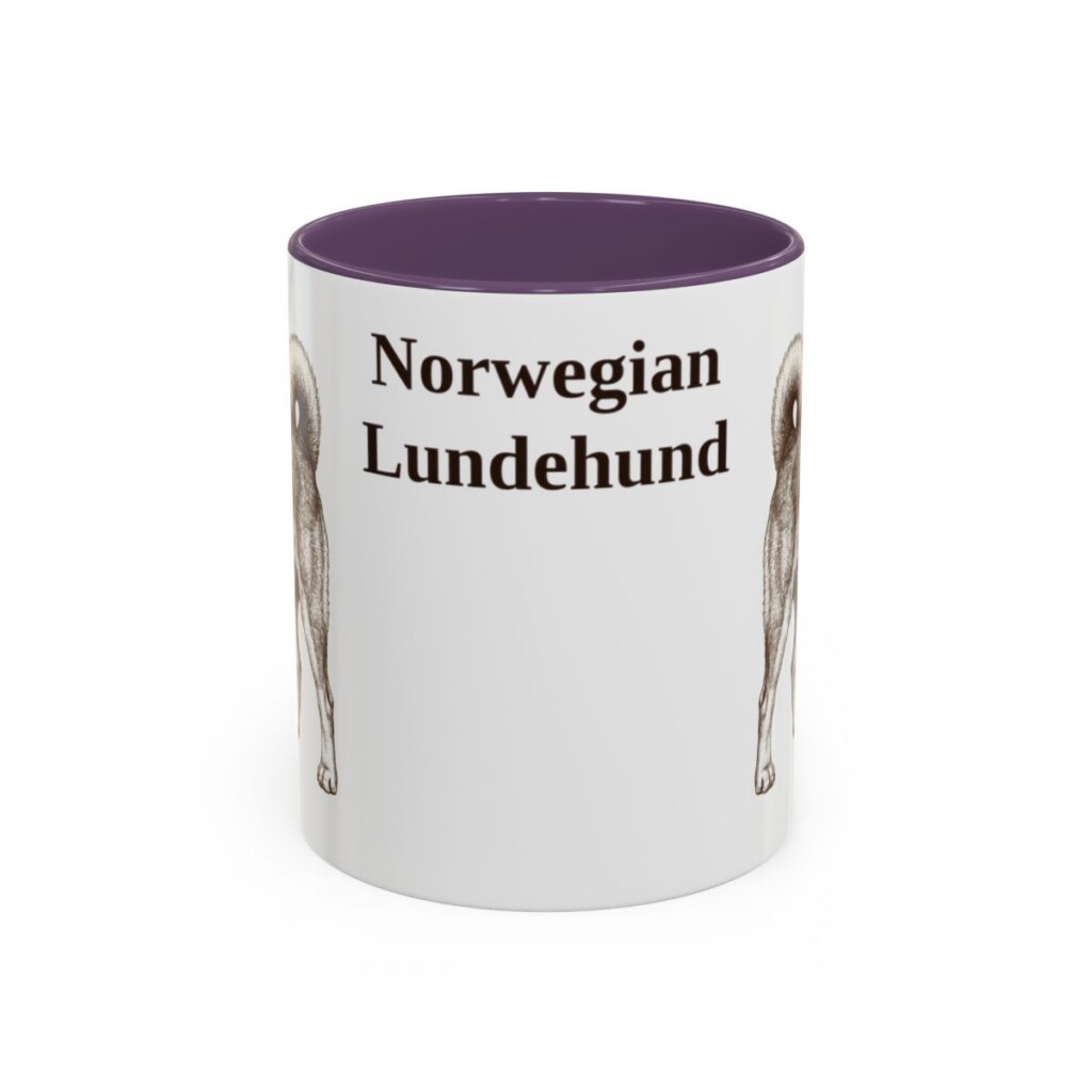 11oz Norwegian Lundehund Mug, Purple, front view