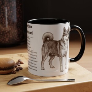 11oz Norwegian Lundehund Mug, Black, lifestyle photo