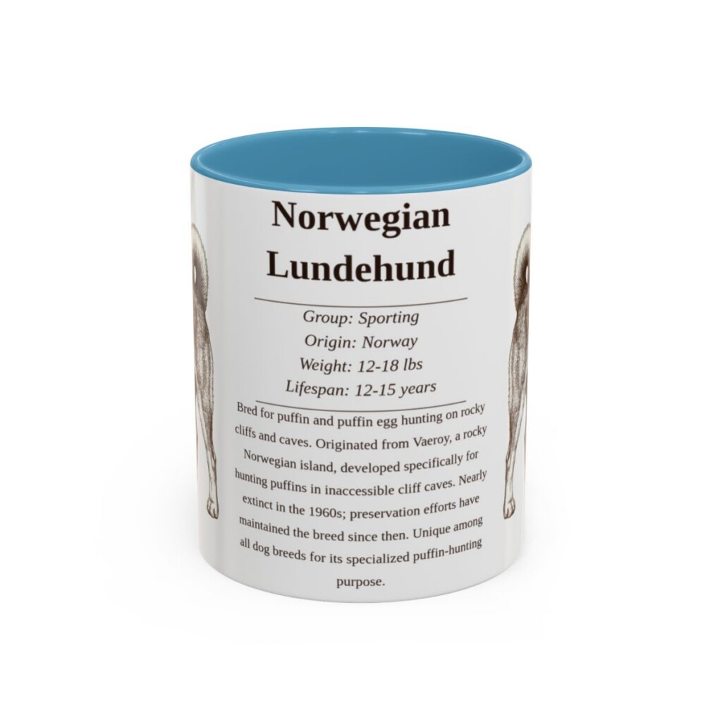11oz Norwegian Lundehund Mug, Light Blue, front view