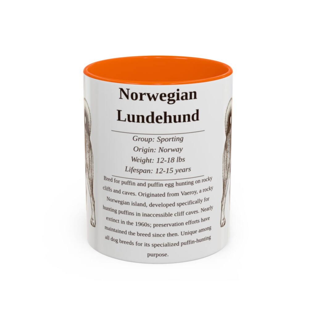 11oz Norwegian Lundehund Mug, Orange, front view