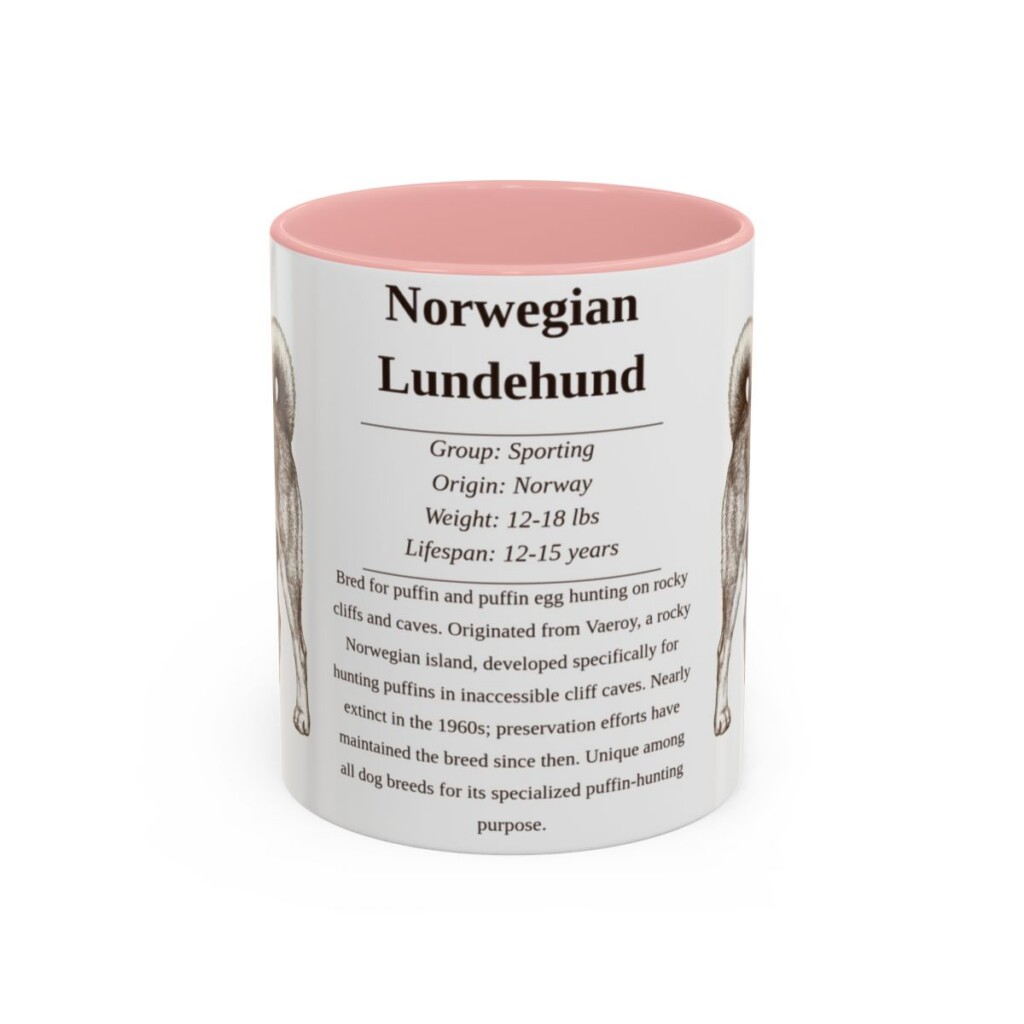 11oz Norwegian Lundehund Mug, Pink, front view