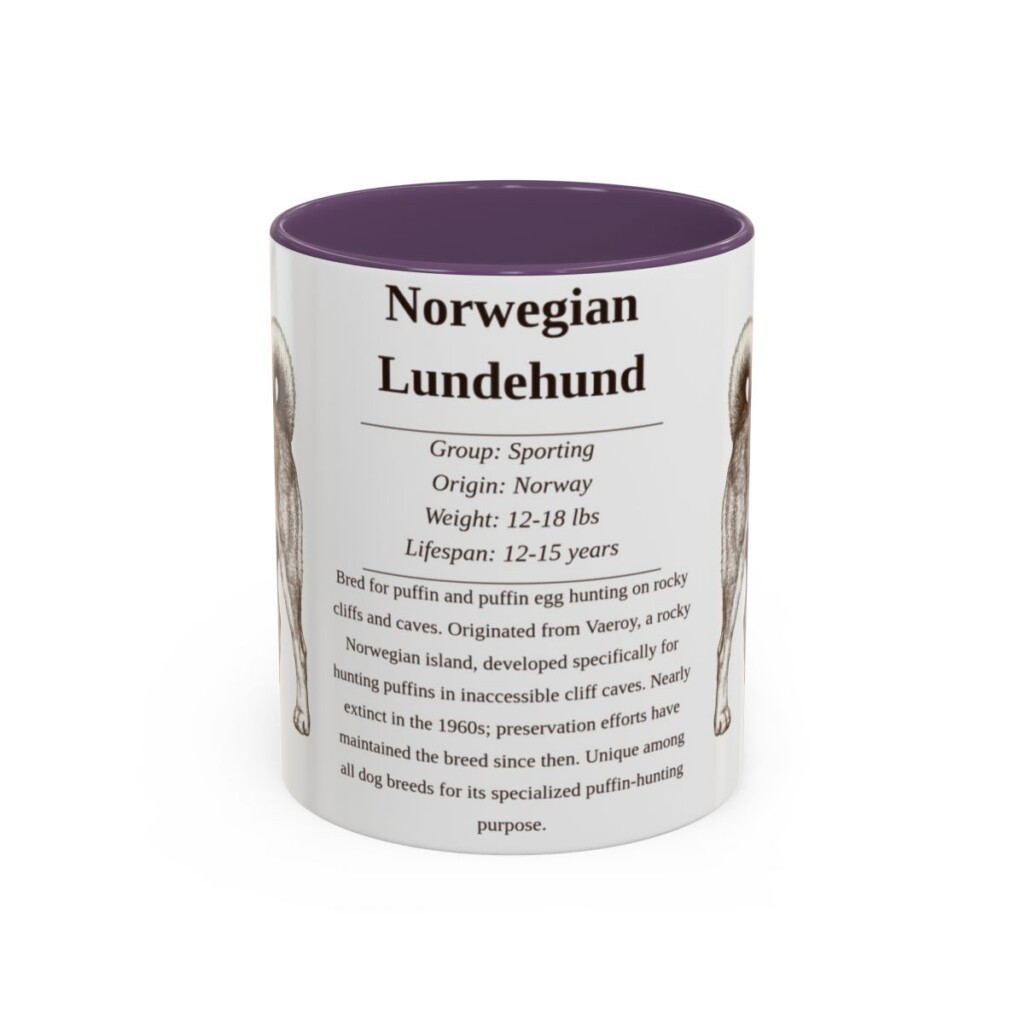 11oz Norwegian Lundehund Mug, Purple, front view