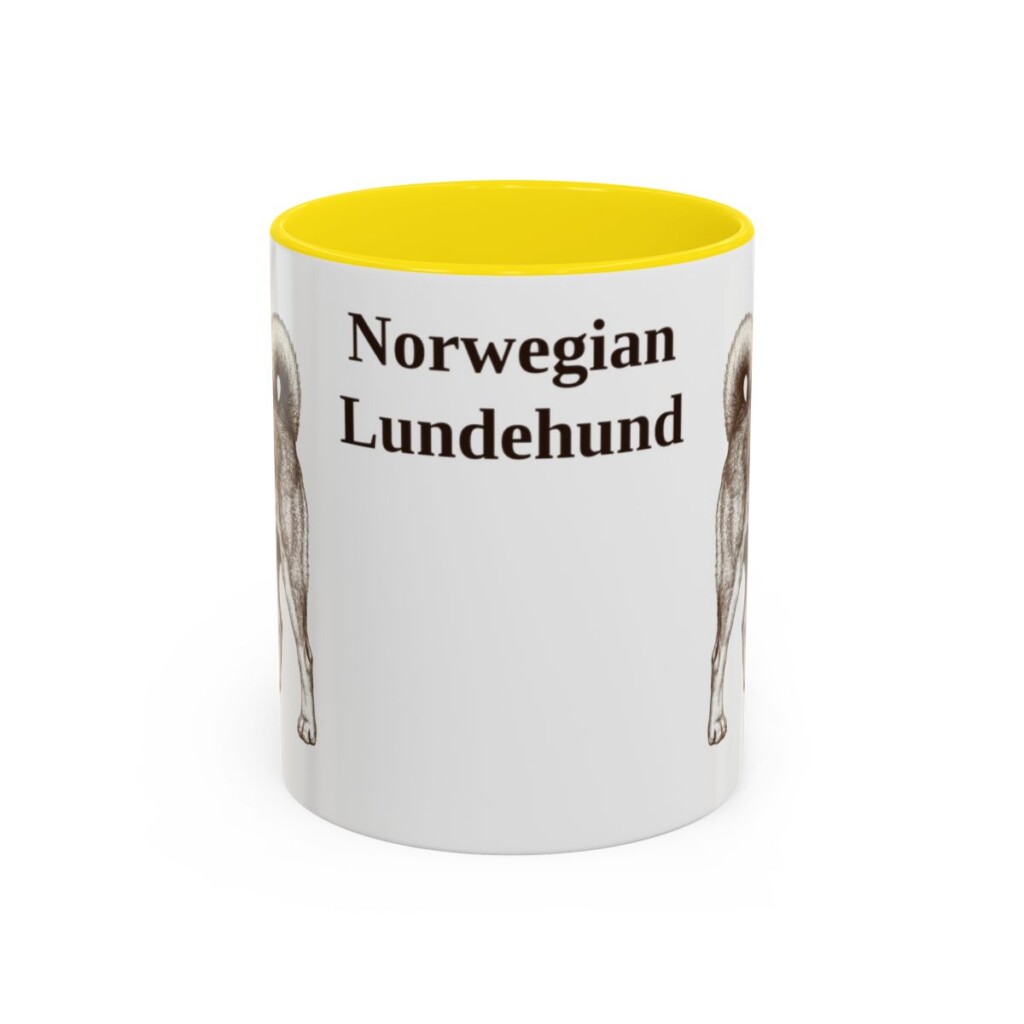 11oz Norwegian Lundehund Mug, Yellow, front view