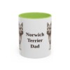 11oz Norwich Terrier Dog Dad Mug, Light Green, front view