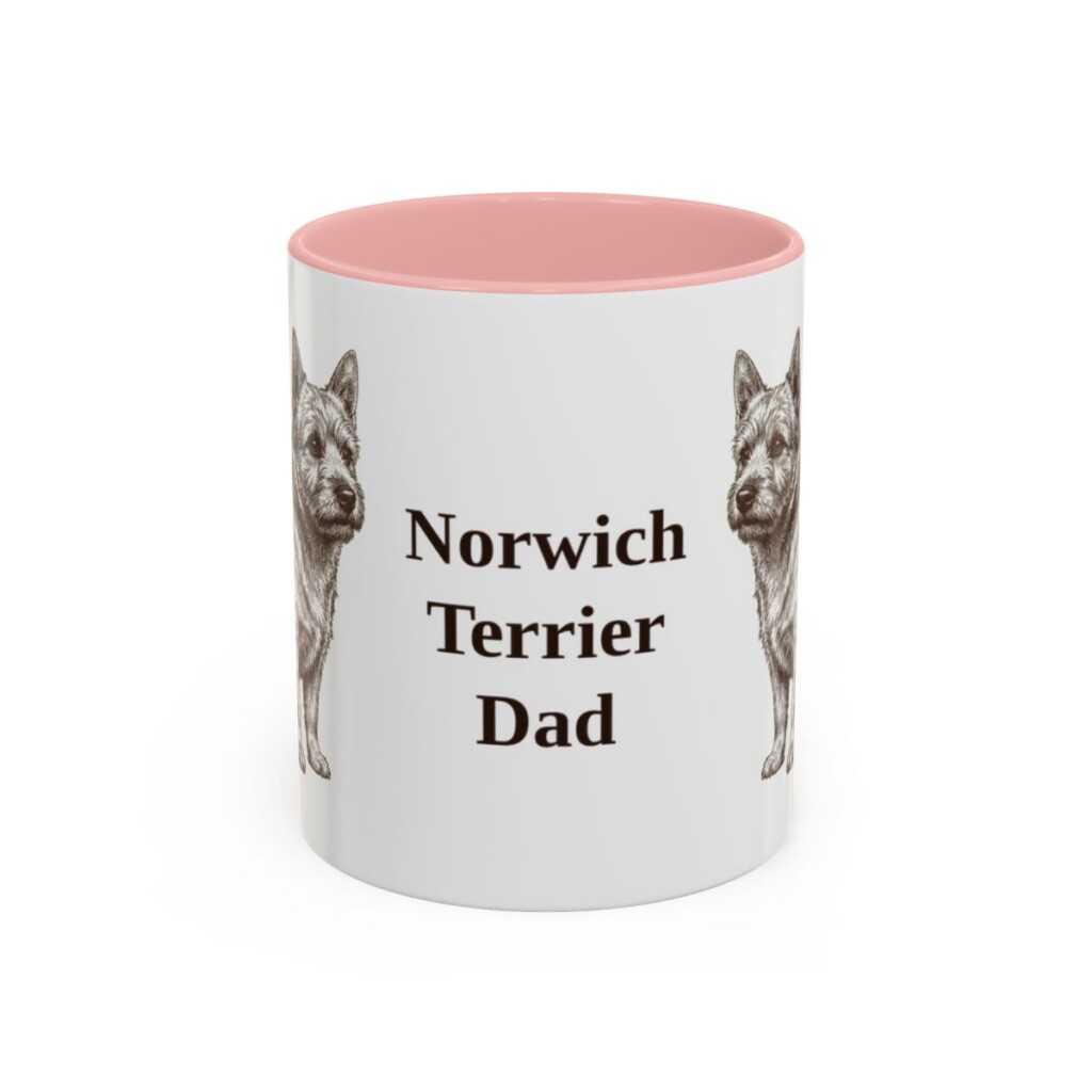 11oz Norwich Terrier Dog Dad Mug, Pink, front view
