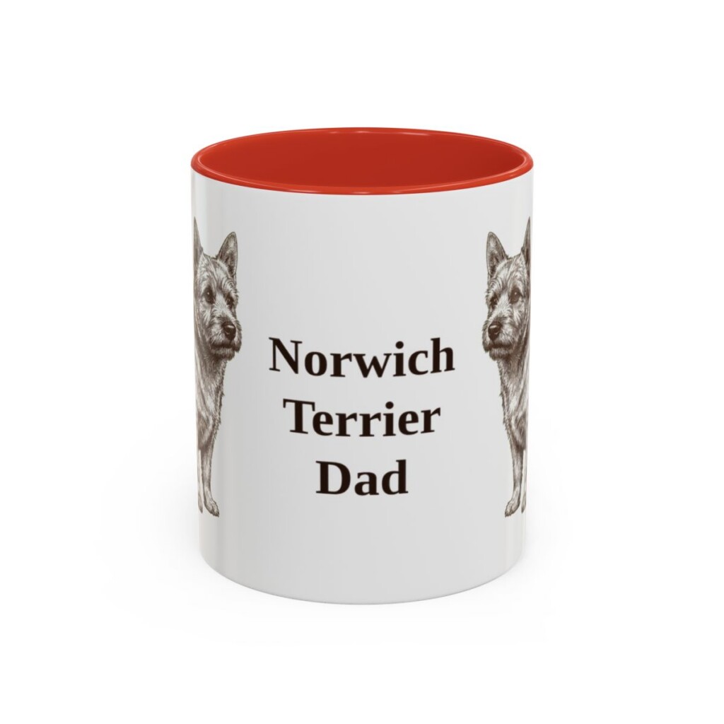 11oz Norwich Terrier Dog Dad Mug, Red, front view