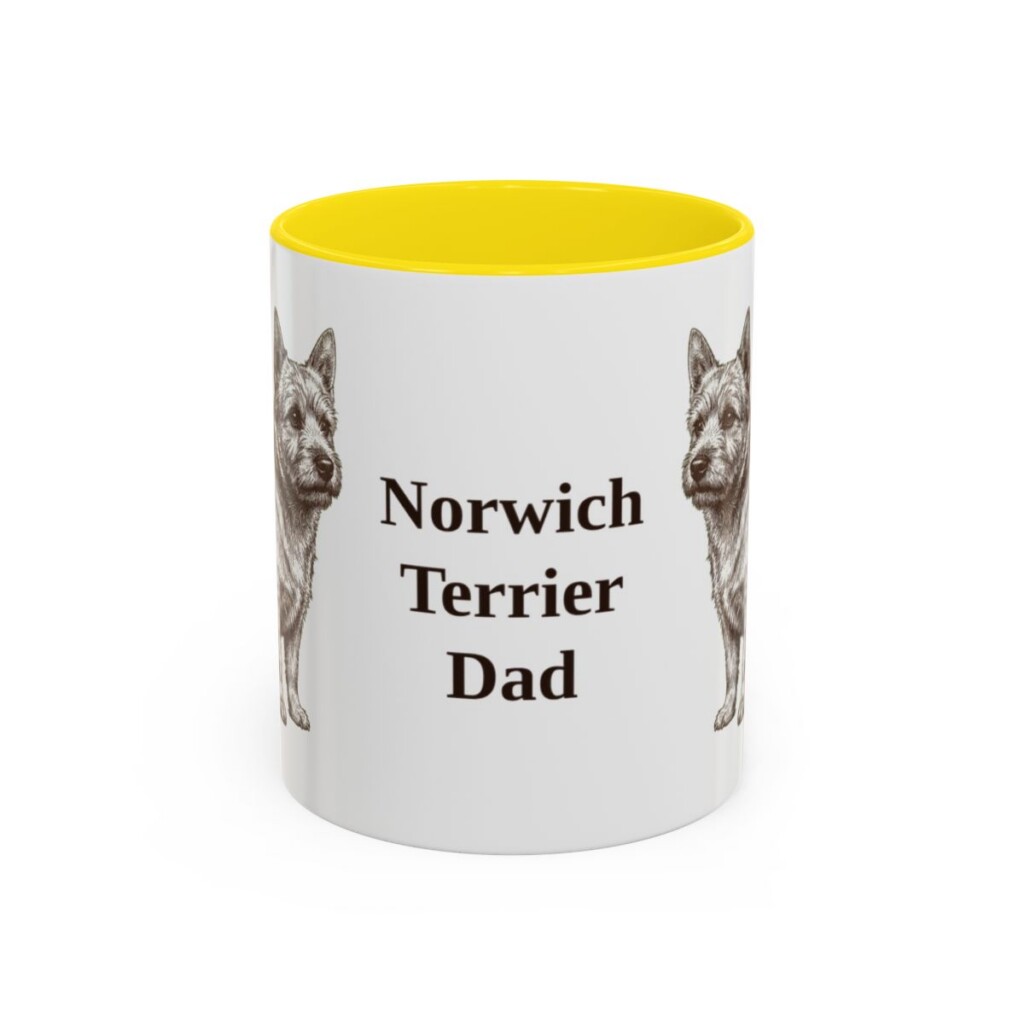 11oz Norwich Terrier Dog Dad Mug, Yellow, front view