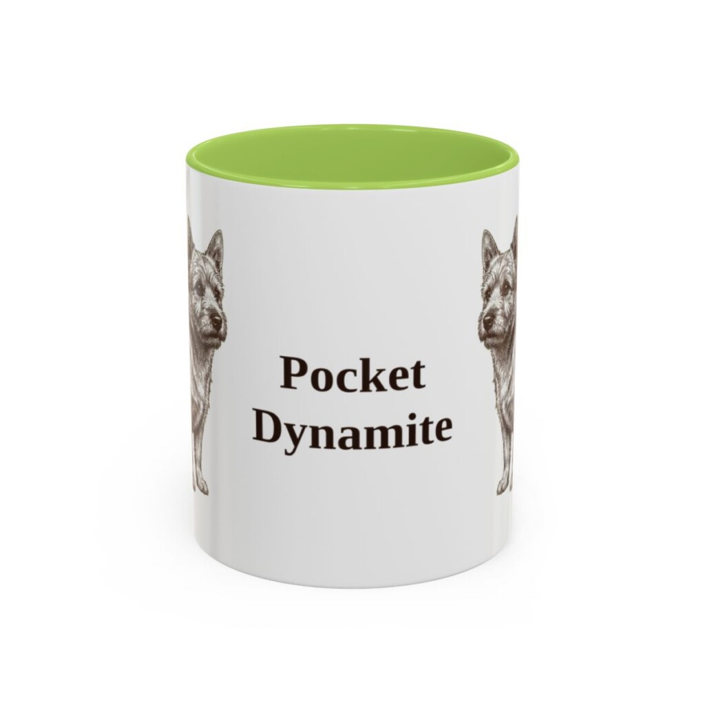 11oz Funny Norwich Terrier Mug, Light Green, front view