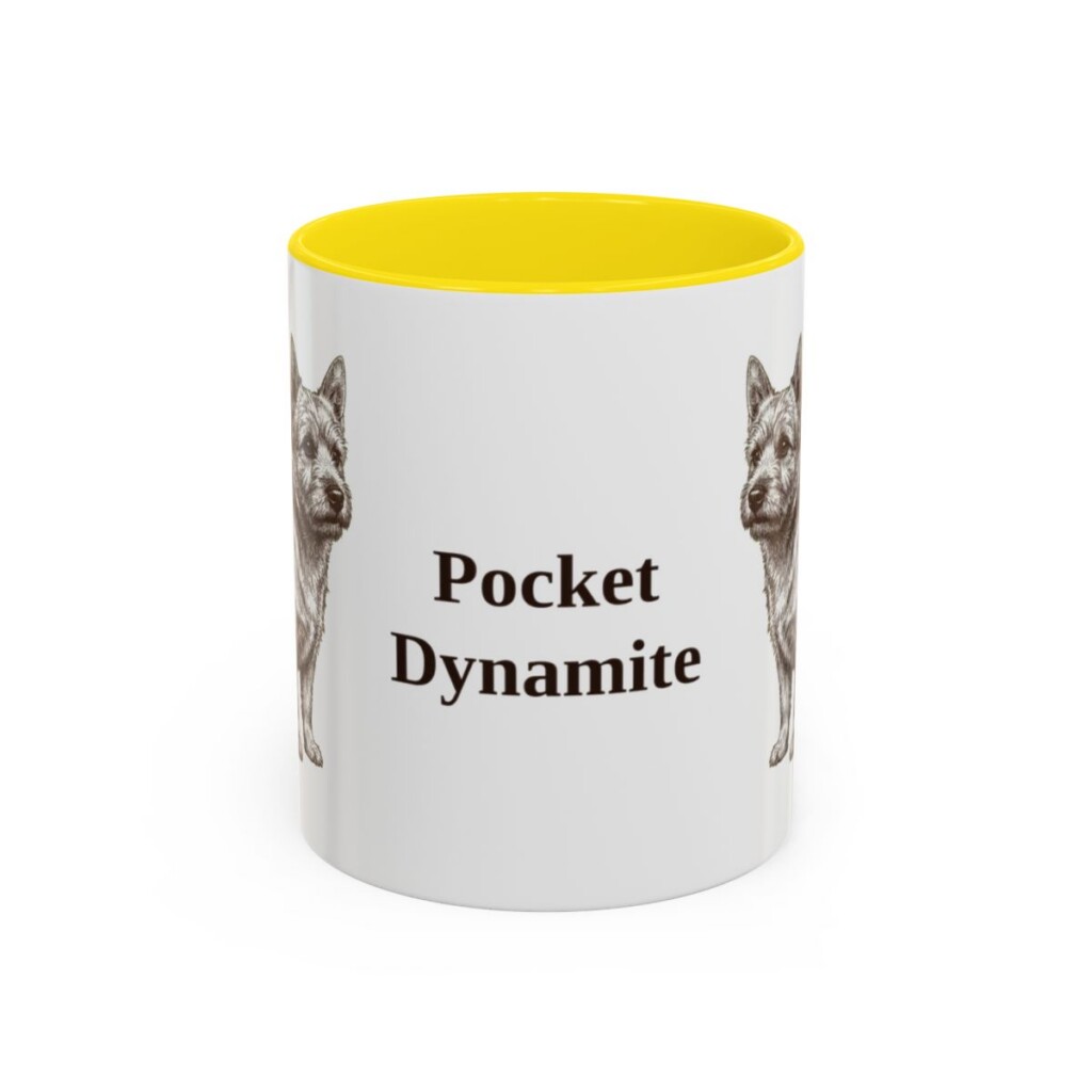 11oz Funny Norwich Terrier Mug, Yellow, front view
