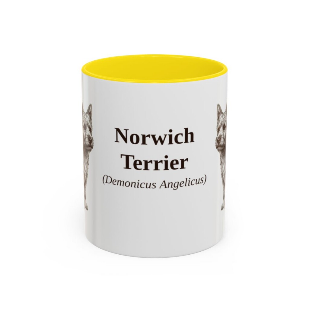 11oz Norwich Terrier Latin Mug, Yellow, front view