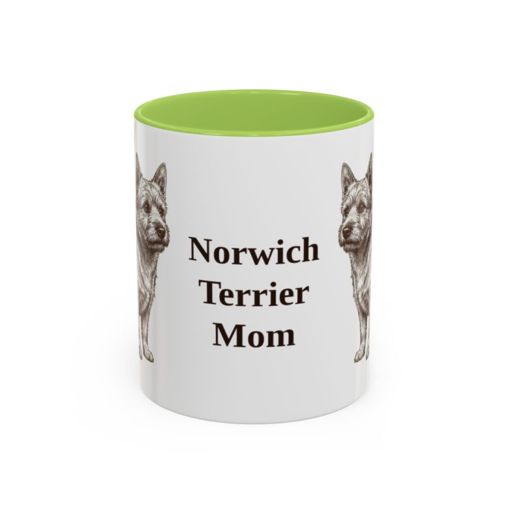 11oz Norwich Terrier Dog Mom Mug, Light Green, front view
