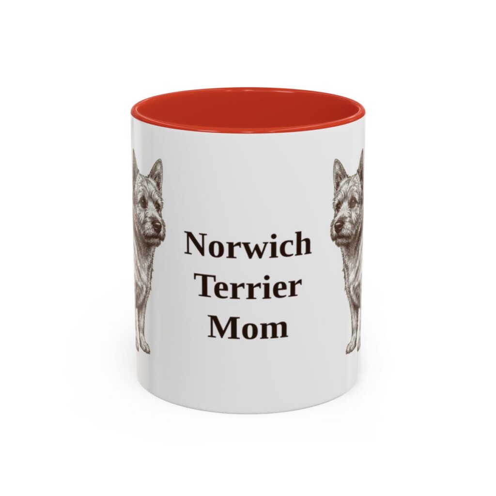 11oz Norwich Terrier Dog Mom Mug, Red, front view