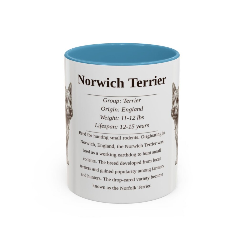 11oz Norwich Terrier Mug, Light Blue, front view