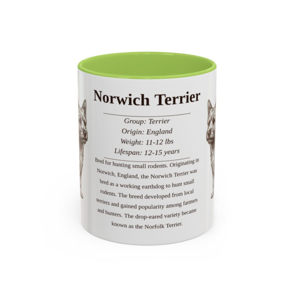 11oz Norwich Terrier Mug, Light Green, front view
