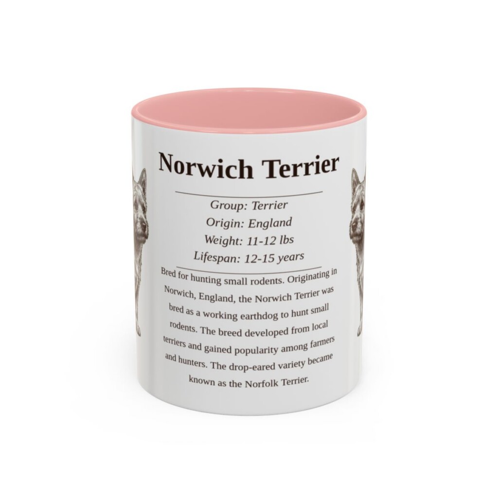 11oz Norwich Terrier Mug, Pink, front view