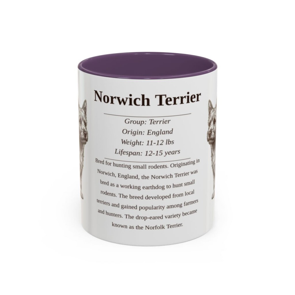 11oz Norwich Terrier Mug, Purple, front view