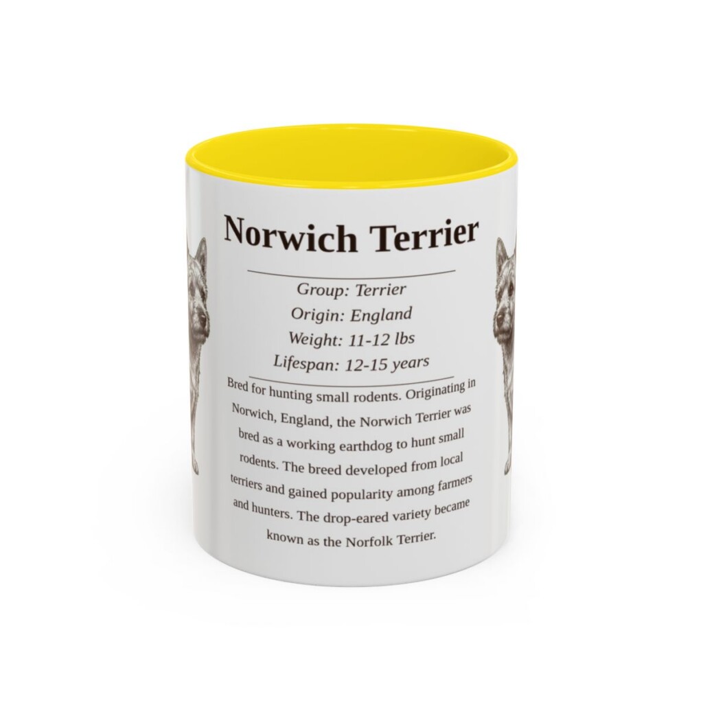 11oz Norwich Terrier Mug, Yellow, front view