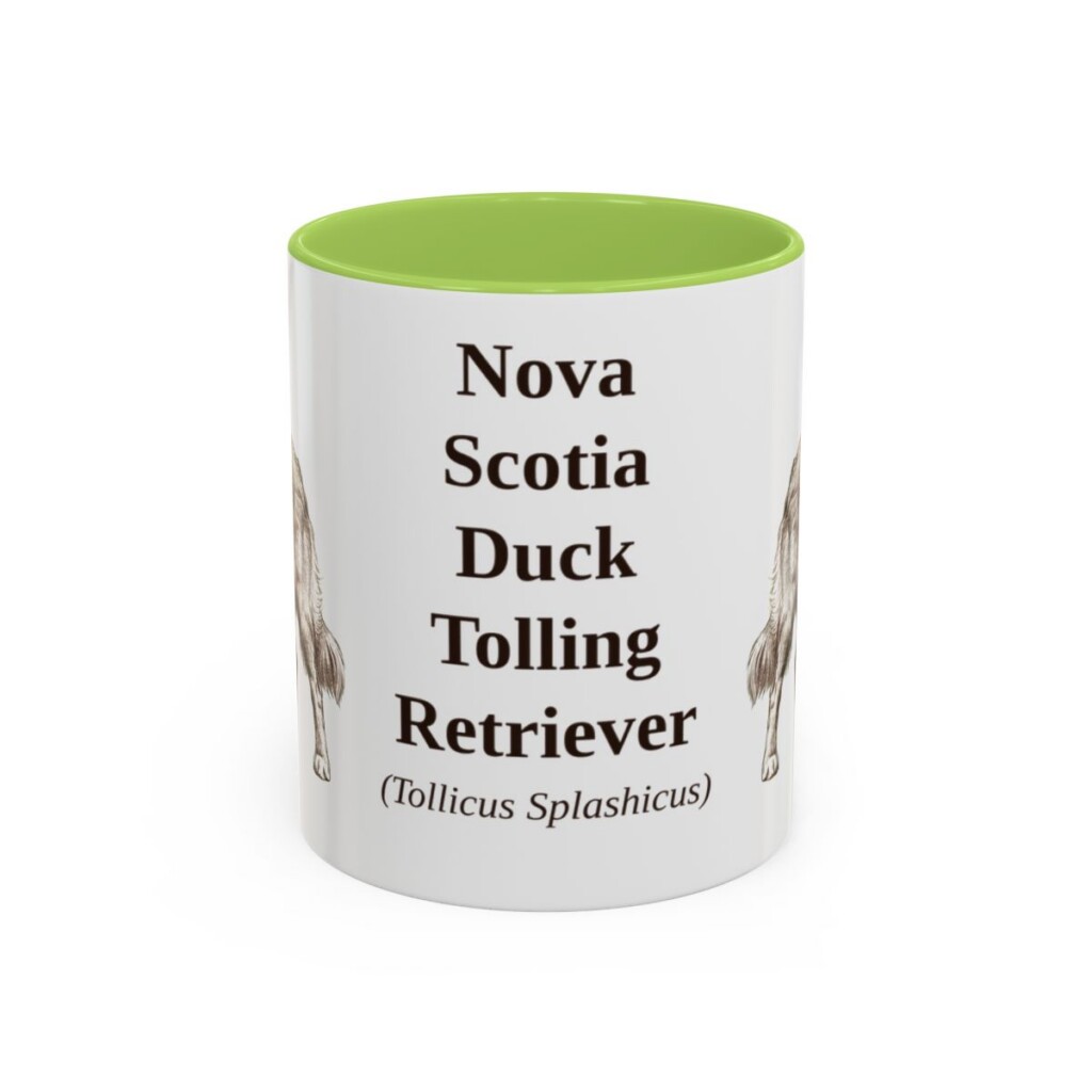 11oz-nova-scotia-duck-tolling-retriever-mug-latin-light-green 11oz Nova Scotia Duck Tolling Retriever Latin Mug, Light Green, front view