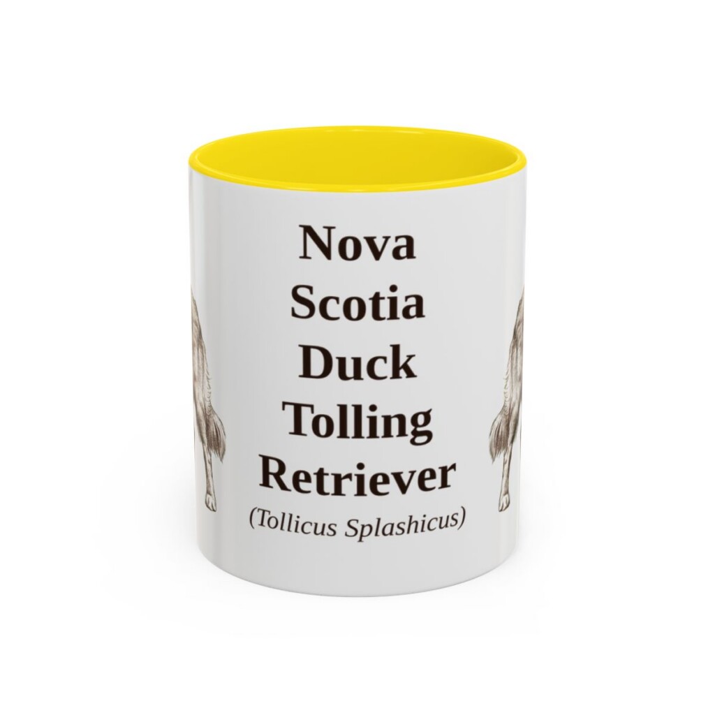 11oz-nova-scotia-duck-tolling-retriever-mug-latin-yellow 11oz Nova Scotia Duck Tolling Retriever Latin Mug, Yellow, front view