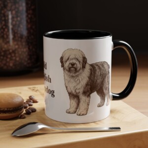 11oz Old English Sheepdog Mug, Black, lifestyle photo