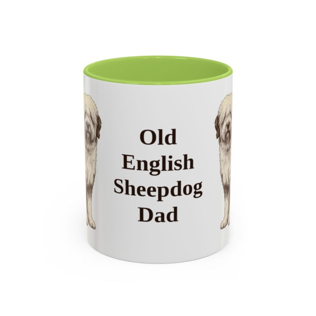 11oz Old English Sheepdog Dog Dad Mug, Light Green, front view