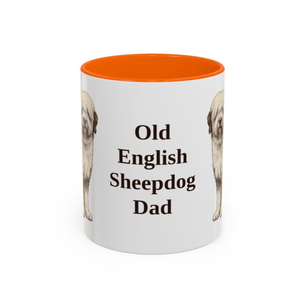 11oz Old English Sheepdog Dog Dad Mug, Orange, front view