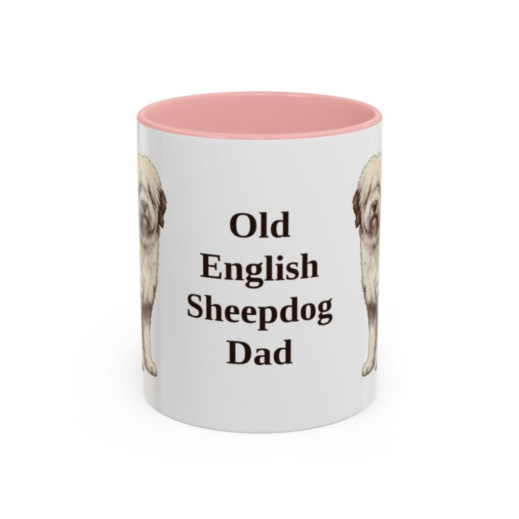 11oz Old English Sheepdog Dog Dad Mug, Pink, front view