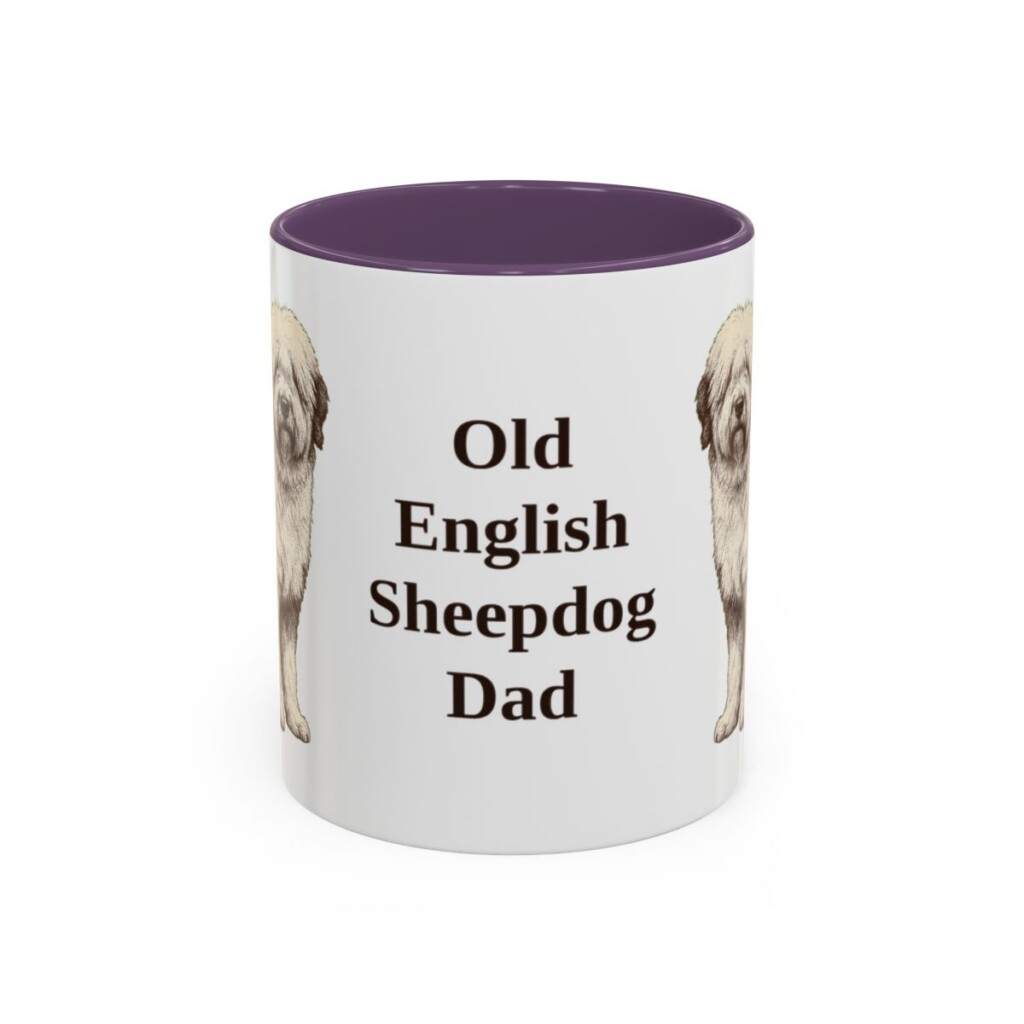 11oz Old English Sheepdog Dog Dad Mug, Purple, front view