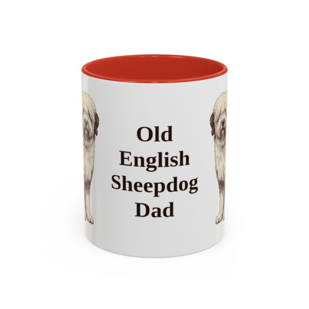 11oz Old English Sheepdog Dog Dad Mug, Red, front view