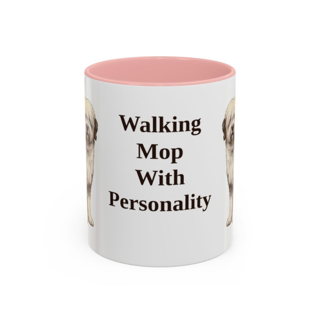 11oz Funny Old English Sheepdog Mug, Pink, front view
