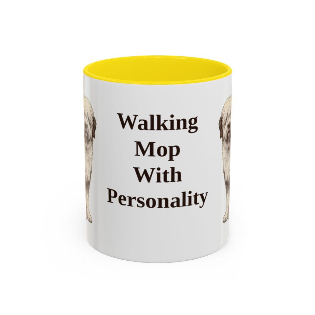 11oz Funny Old English Sheepdog Mug, Yellow, front view
