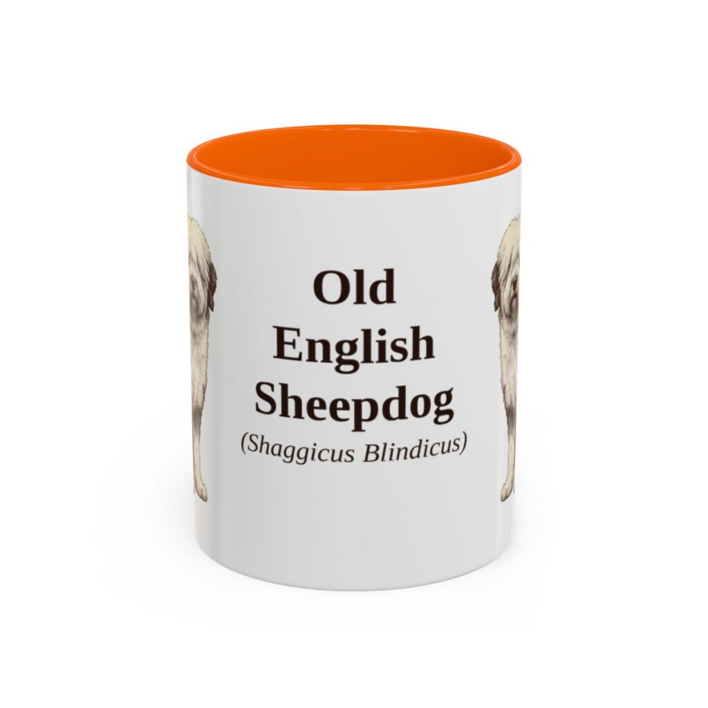 11oz Old English Sheepdog Latin Mug, Orange, front view