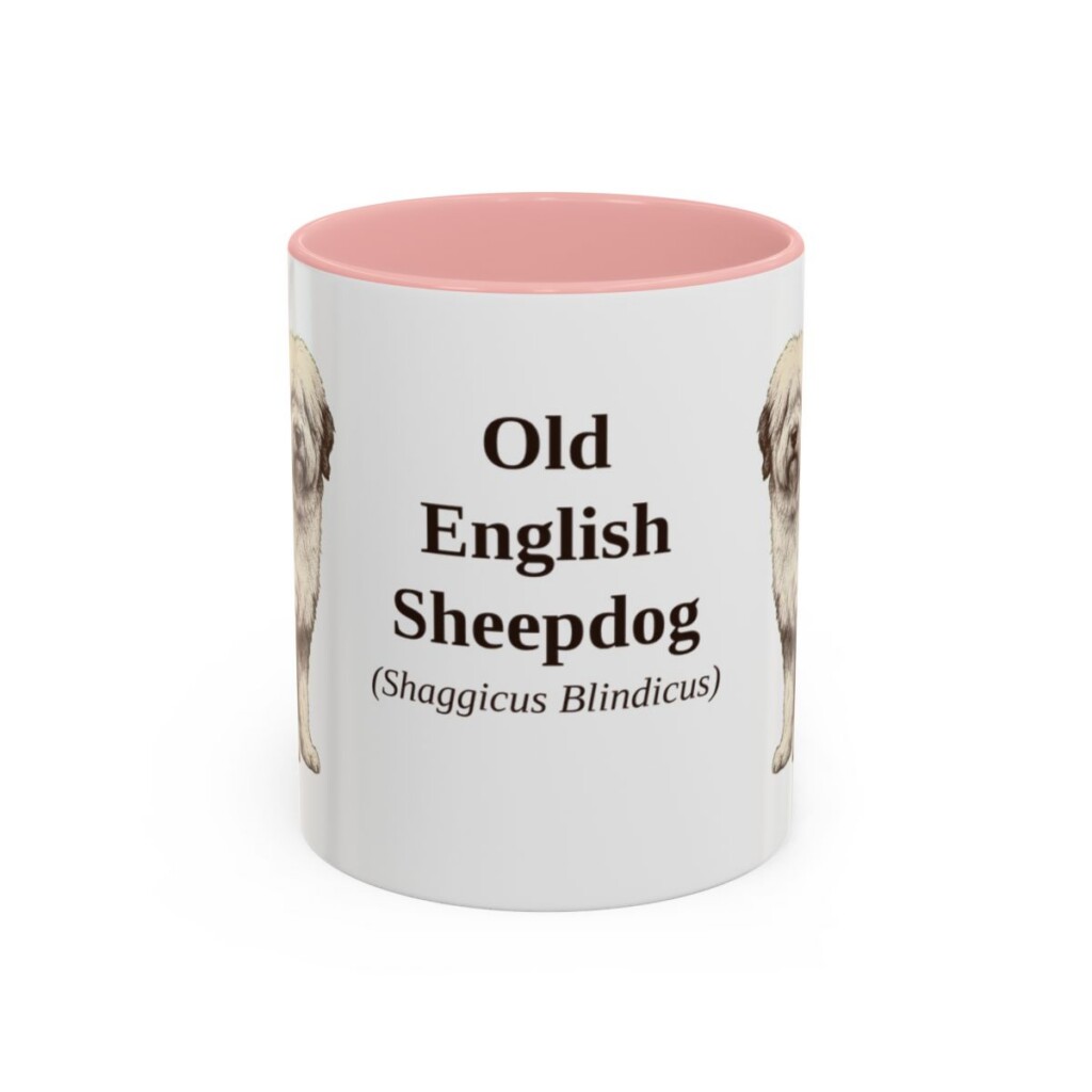 11oz Old English Sheepdog Latin Mug, Pink, front view