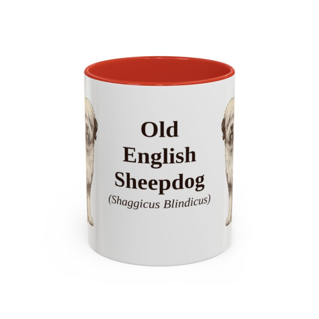 11oz Old English Sheepdog Latin Mug, Red, front view