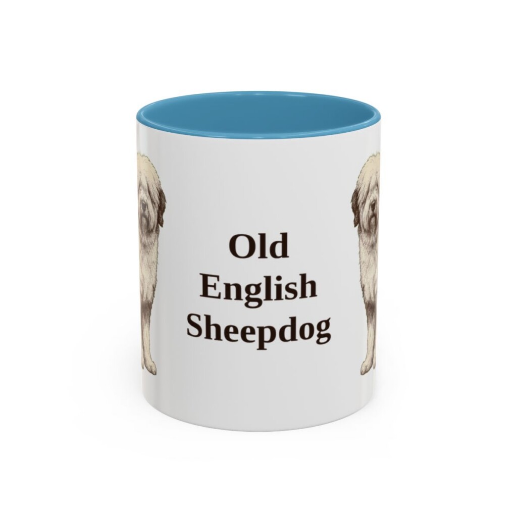 11oz Old English Sheepdog Mug, Light Blue, front view