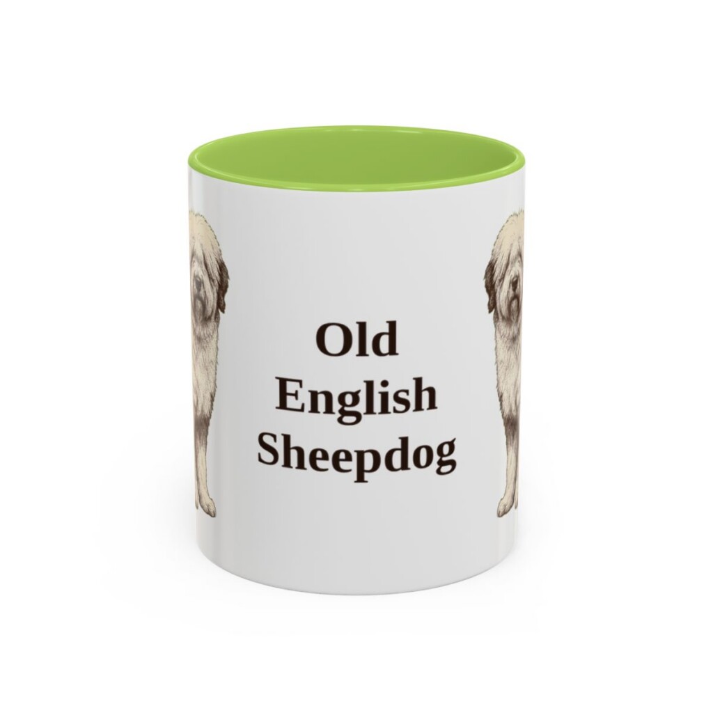 11oz Old English Sheepdog Mug, Light Green, front view