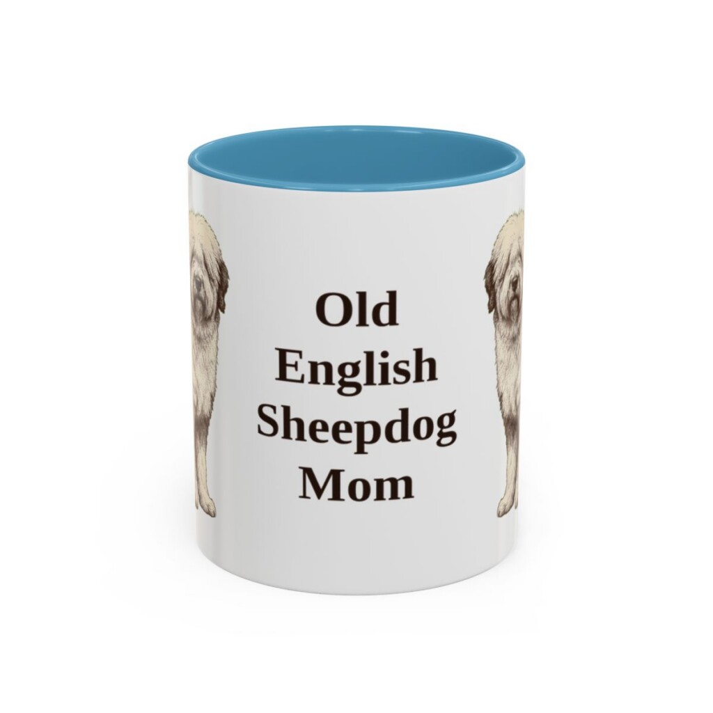 11oz Old English Sheepdog Dog Mom Mug, Light Blue, front view