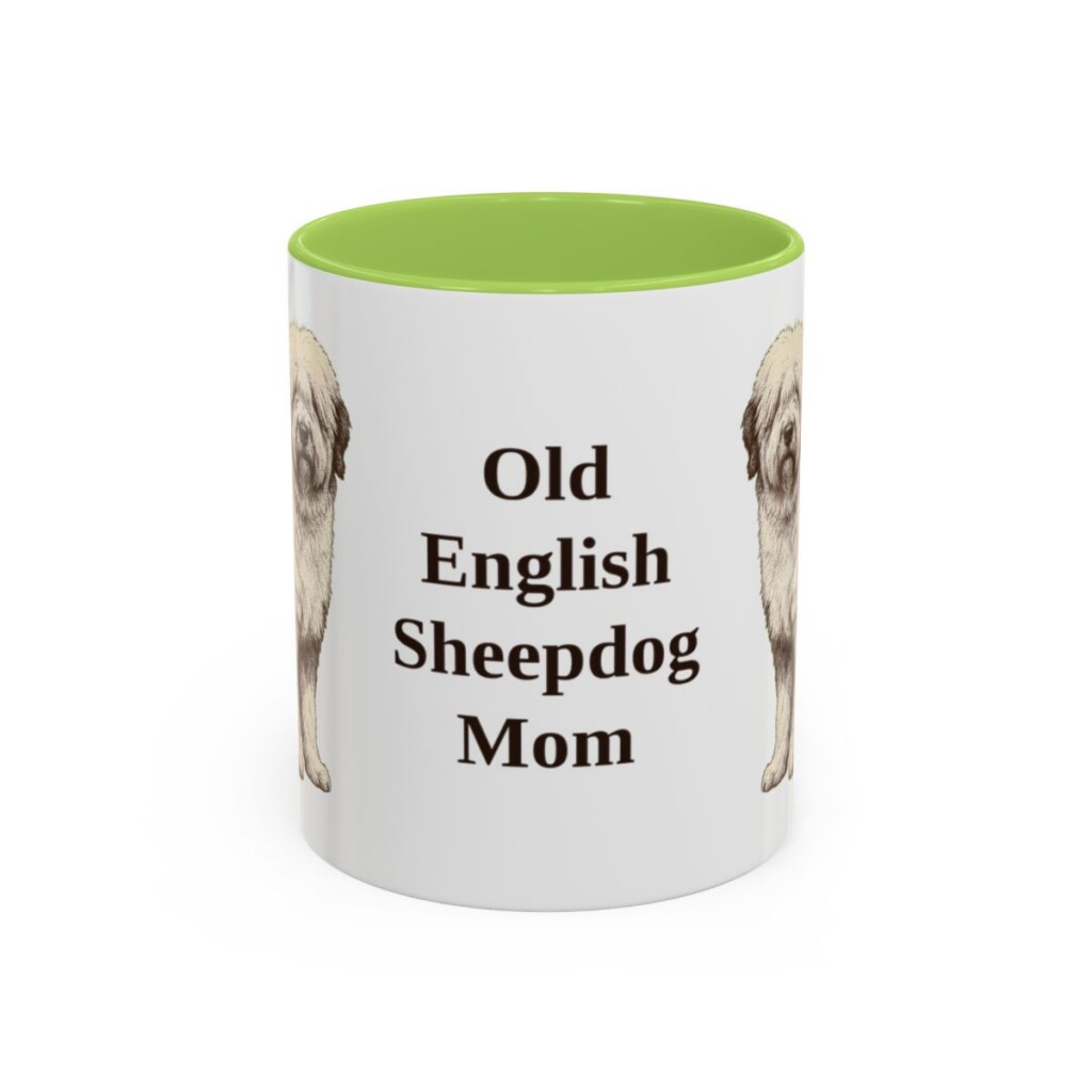 11oz Old English Sheepdog Dog Mom Mug, Light Green, front view