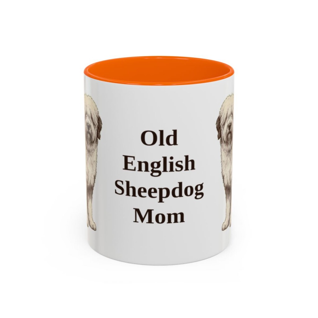 11oz Old English Sheepdog Dog Mom Mug, Orange, front view