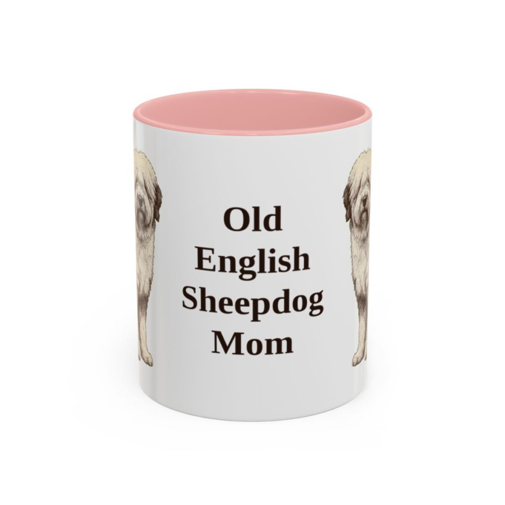 11oz Old English Sheepdog Dog Mom Mug, Pink, front view
