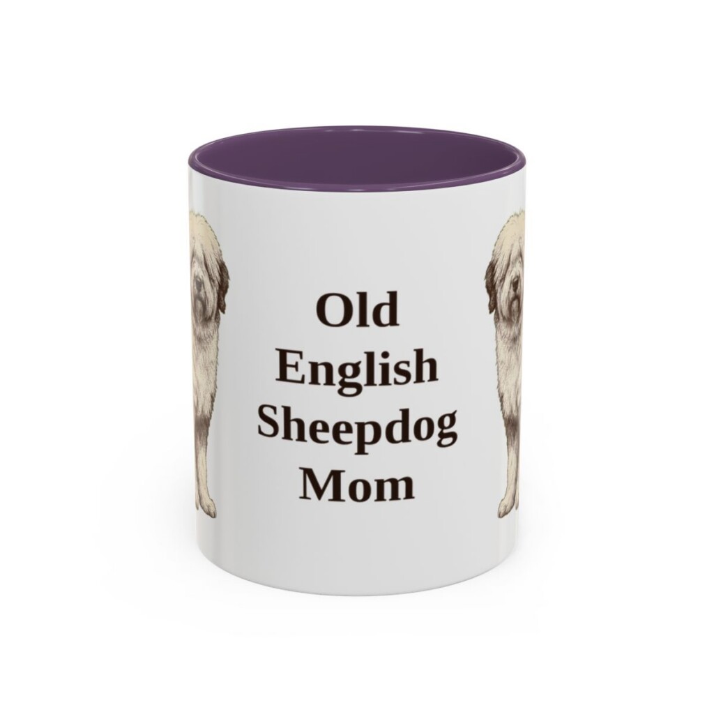 11oz Old English Sheepdog Dog Mom Mug, Purple, front view