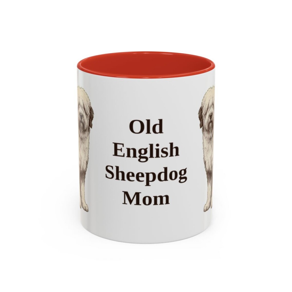11oz Old English Sheepdog Dog Mom Mug, Red, front view