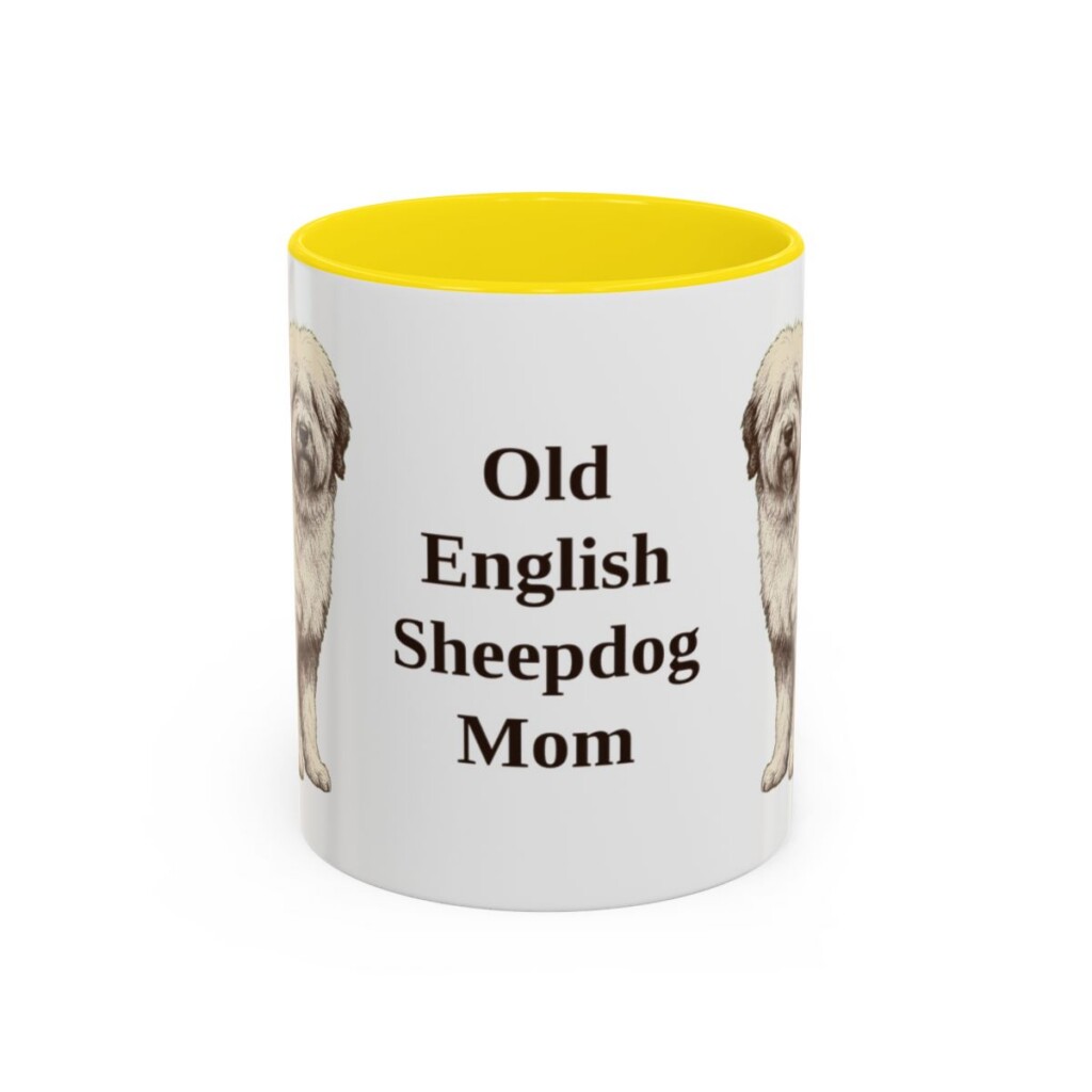 11oz Old English Sheepdog Dog Mom Mug, Yellow, front view