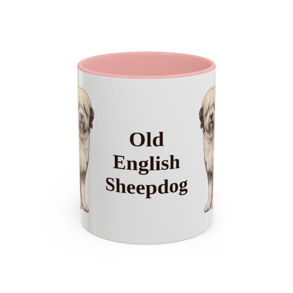 11oz Old English Sheepdog Mug, Pink, front view