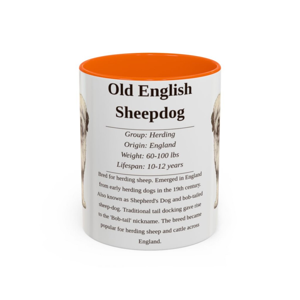 11oz Old English Sheepdog Mug, Orange, front view