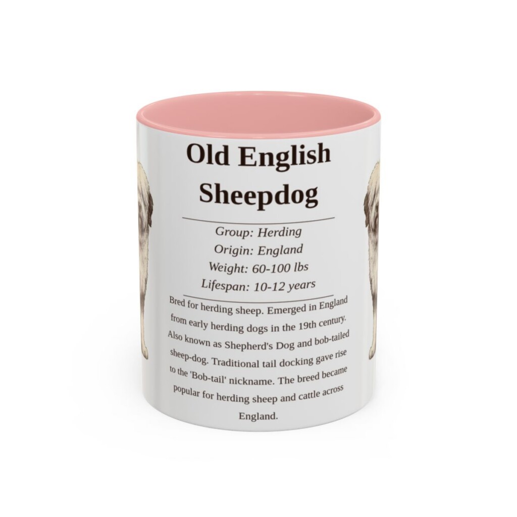 11oz Old English Sheepdog Mug, Pink, front view